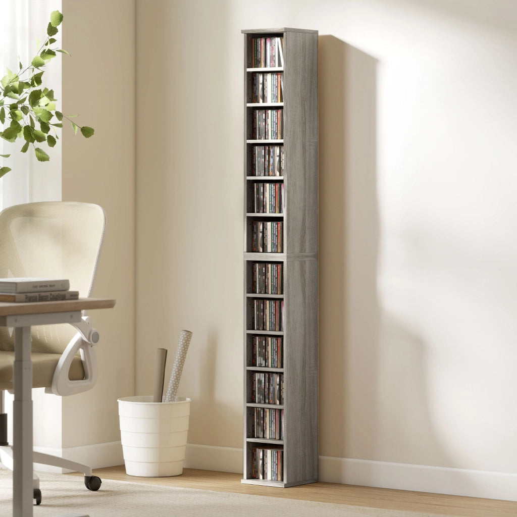 Armadio per CD e DVD ¨C zephmum ¨C 2 colonne, 12 compartimenti, 21x23x89 cm, grigio