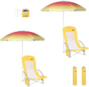Sedia da spiaggia, sedia da campeggio, sedie da spiaggia per adulti, con parasole UPF 50 e sacchetto termico, outdoor, 2 o giallo