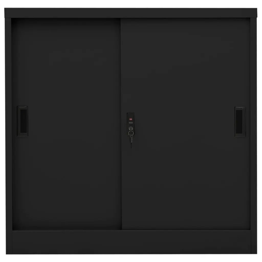 Armadio da ufficio con anta scorrevole 90 x 40 x 90 cm robusto e sicuro design moderno in acciaio nero 02_0046812