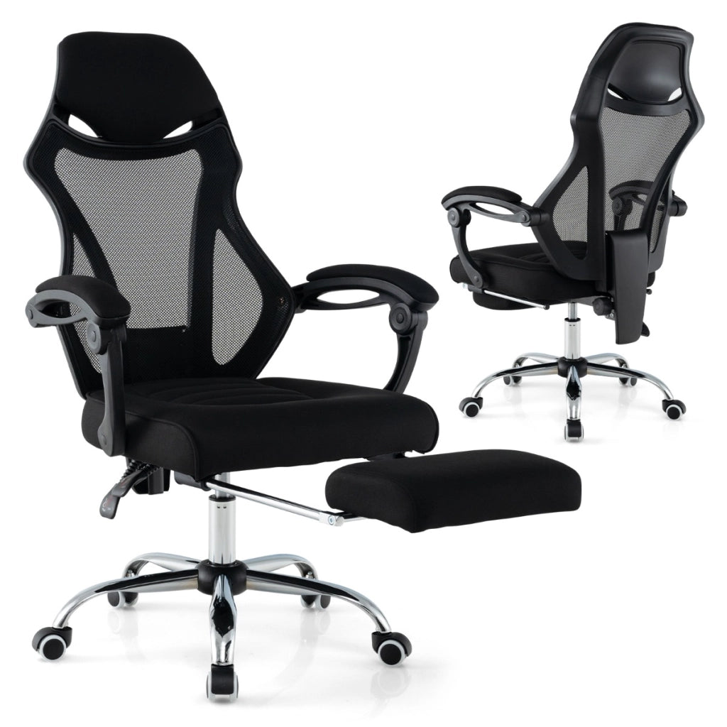 Sedia da ufficio ergonomica in rete con schienale inclinabile e altezza regolabile, Poltrona girevole Nero-Sedie da ufficio