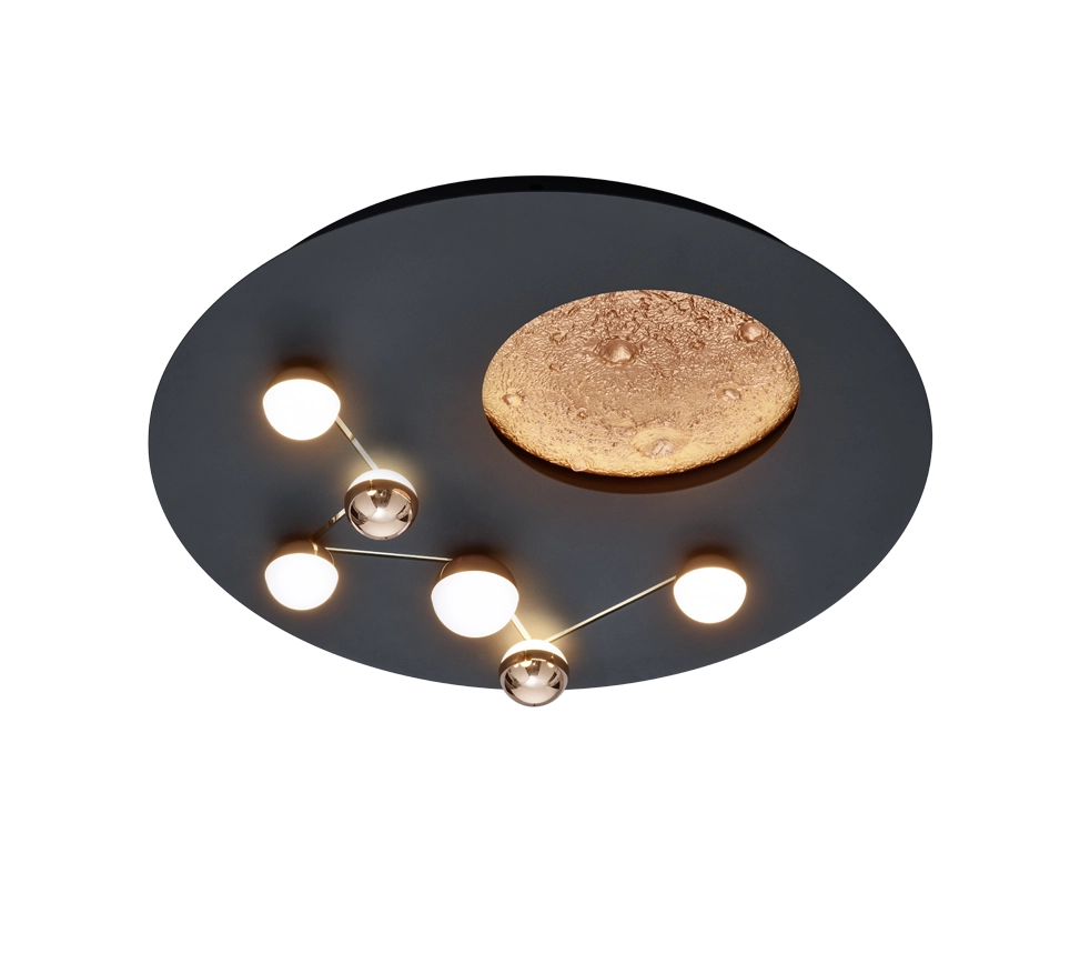 Plafoniera LED effetto lunare, metallo, nero e caffè, D 50 cm, Zodiac