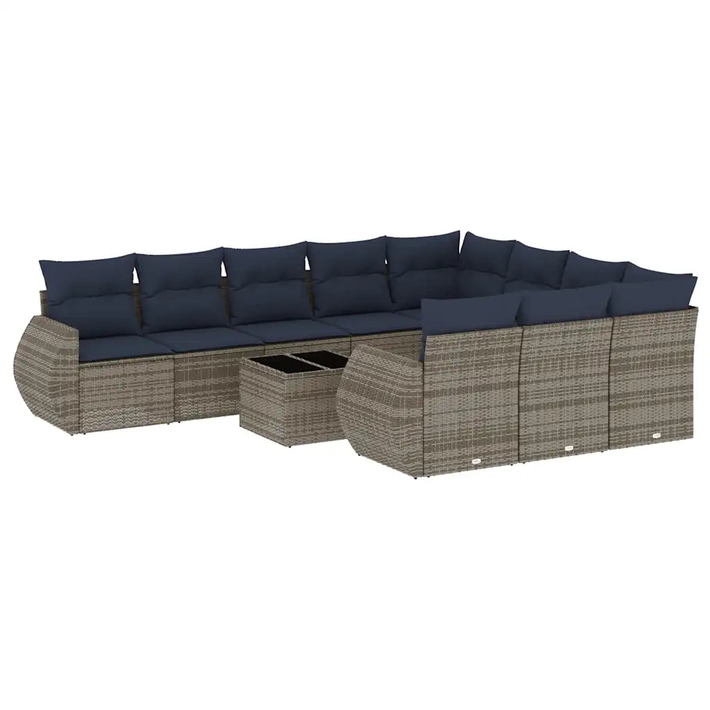 Set Divani da Giardino 11 pz con Cuscini Grigio in Polyrattan 3221900