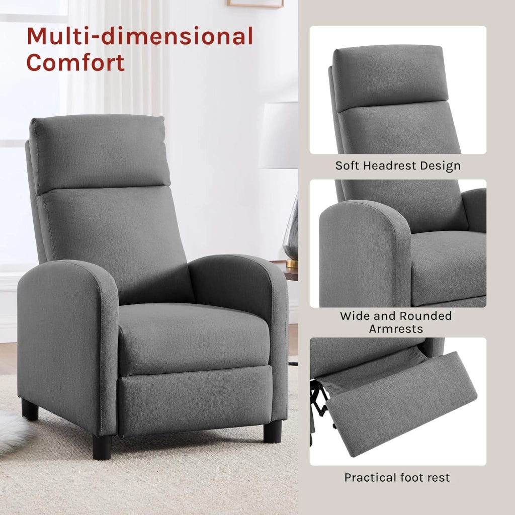 Poltrona Reclinabile a Multilivello, Chaise Longue con Poggiapiedi Regolabile, Poltrona Relax Singolo, Con Schienale Alto, Seduta Imbottita, Lino, Grigio Scuro, SKS58dgr