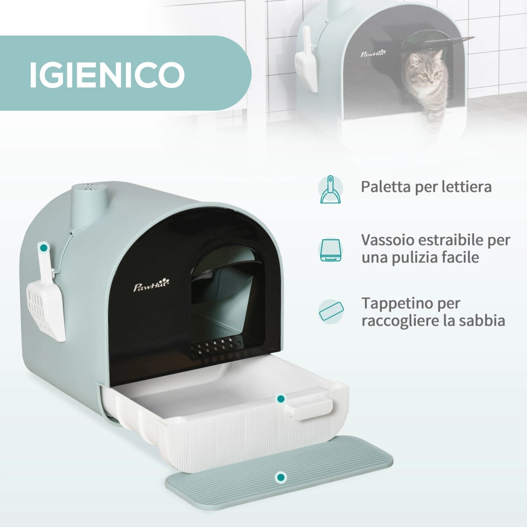 Lettiera per Gatti 43x44x47 cm con Paletta e Vassorio in Polipropilene Verde