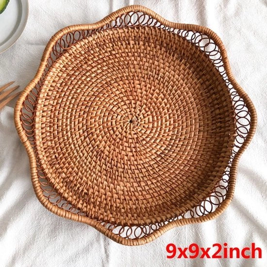 Mangiafrutta in vimini, cesta per il ripostiglio in vimini, cesta da tavola intrecciata naturalmente, cesta per il ripiano del bancone e cesta decorativa, dimensioni: 9x9x2 pollici.