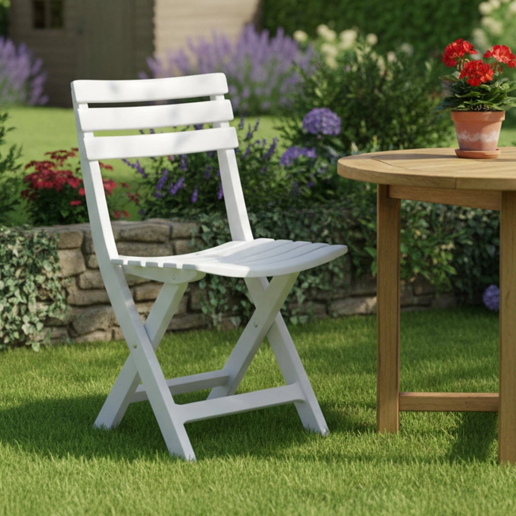 Sedia da esterno Arizona, Seduta da giardino pieghevole, Sedia per tavolo da pranzo, Poltrona outdoor, 100 % Made in Italy, Cm 44x41h78, Bianco