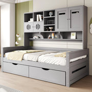 Letto multifunzione 90x200 cm con 2 cassetti e vano contenitore; grigio