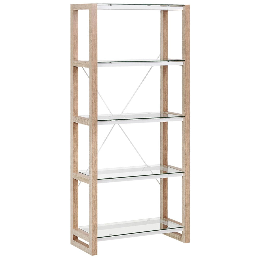 Libreria Scaffale in vetro legno bianco e legno chiaro Scaffale autoportante Design scandinavo