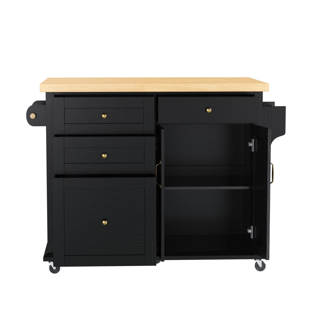 Isola da cucina 107x45-70x90.5 cm con piano estraibile in MDF nero e naturale