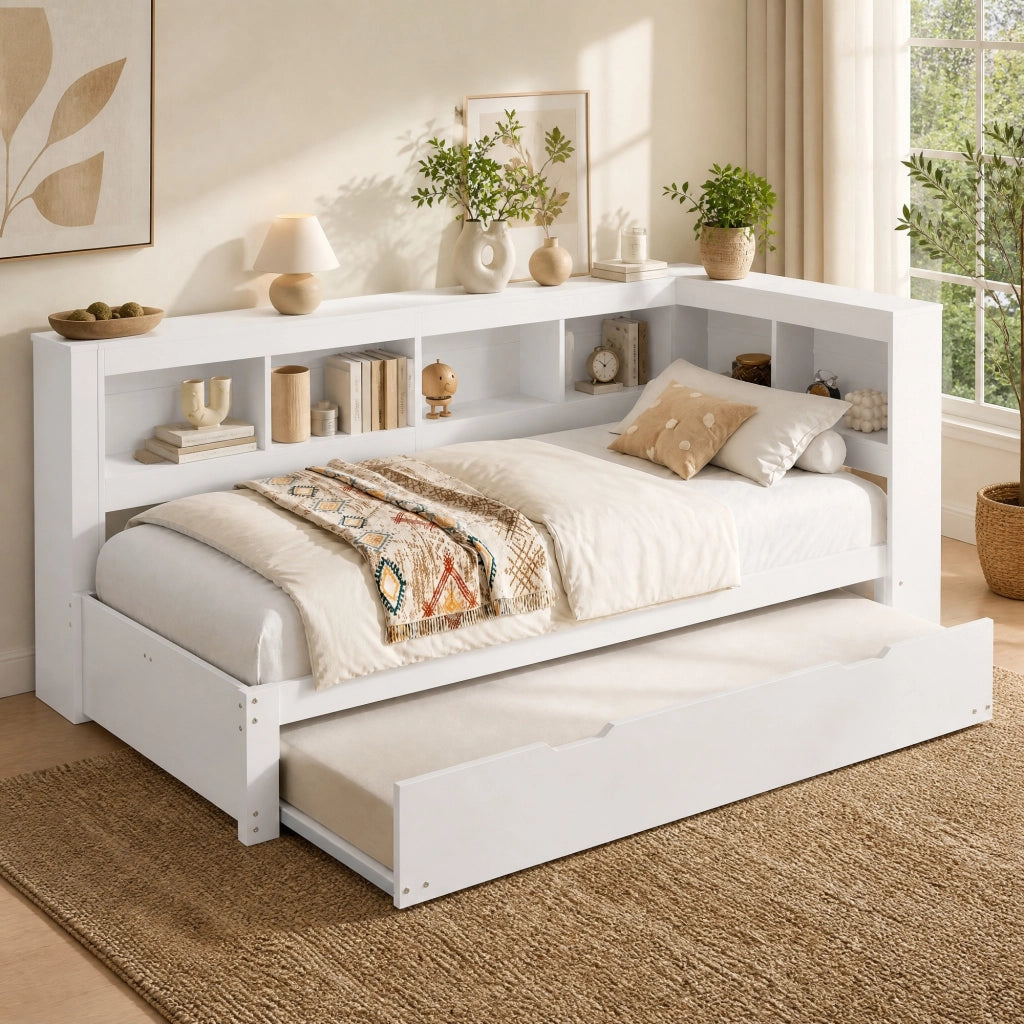 Letto singolo estraibile 90x200 cm bianco con USB