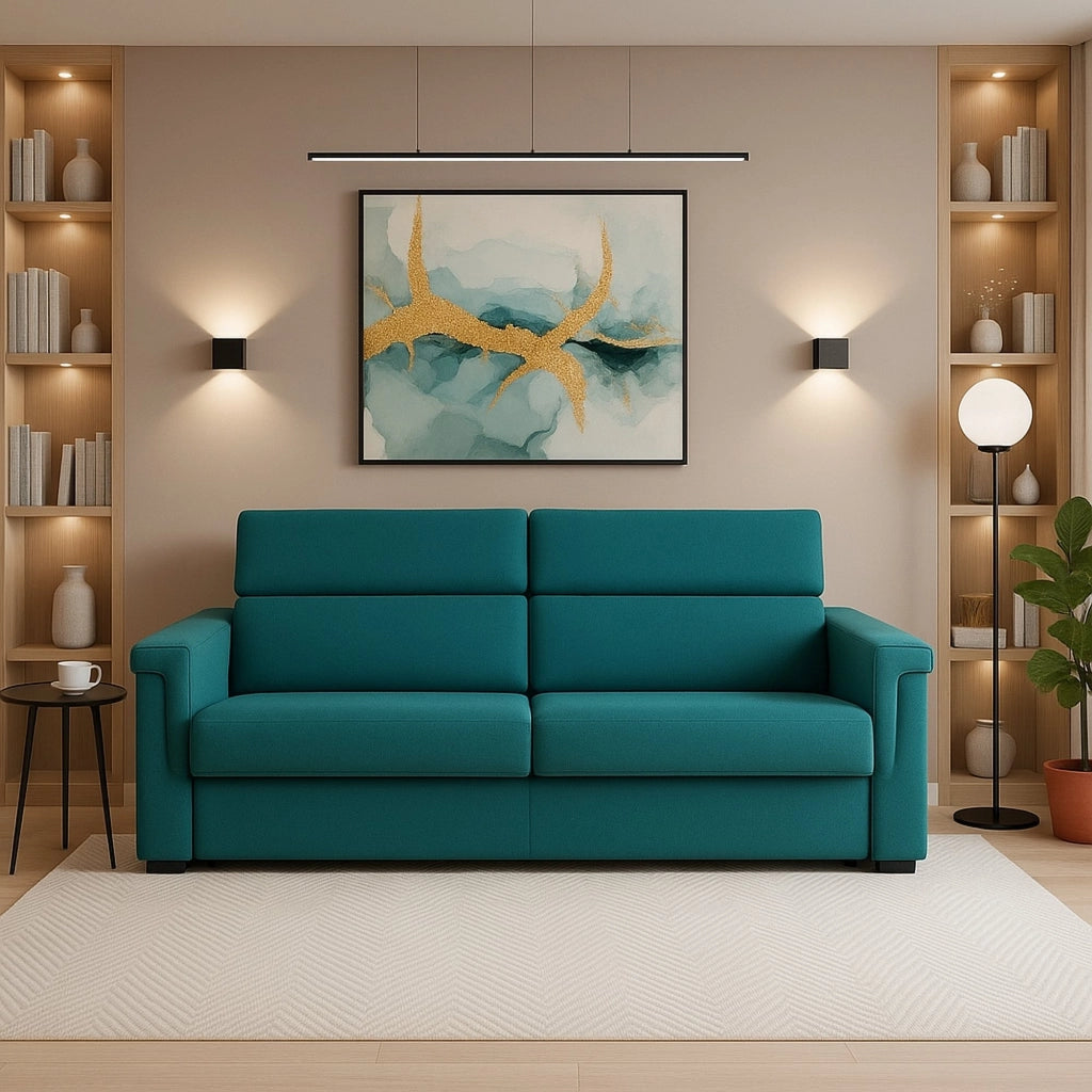 Lapio, Divano Fisso 2 Posti Sfoderabile Made in Italy, 185x95x100h cm Azzurro