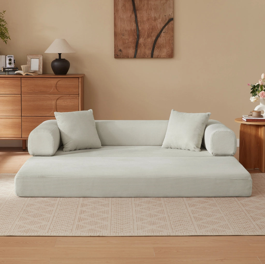 Sofa convertibile modulare in velluto beige