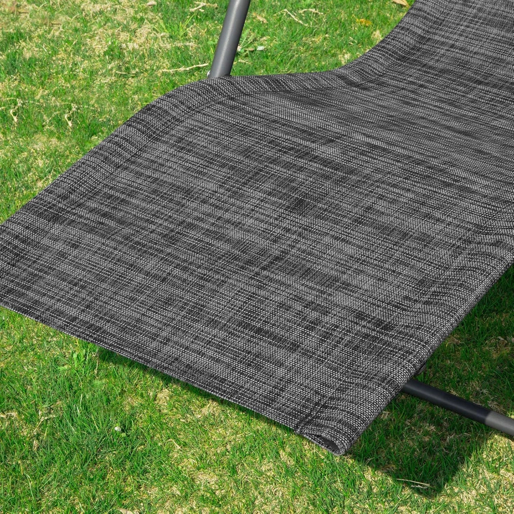 Dondolo da Giardino Sedia a Dondolo da Esterno Lettino Prendisole con Tasca Laterale Poltrona da Giardino Sdraio per Patio Balcone Campeggio Spiaggia Nero/Grigio 143x57x85 cm OGS47-MS