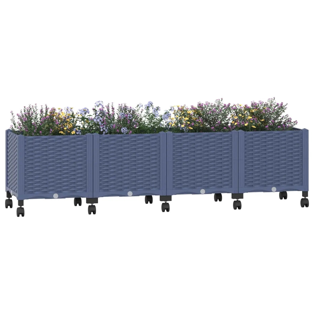 Vaso da Giardino con Ruote Blu Grigio 160 x 40 x 48 cm PP 3423135