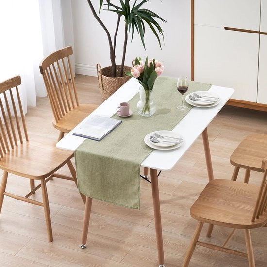 Tavolo esterno, impermeabile, tessuto in lino, protezione contro le macchie, lavabile, come coperta per tavolo da giardino, per esterno, tavolo da pranzo, verde, 40 x 260 cm