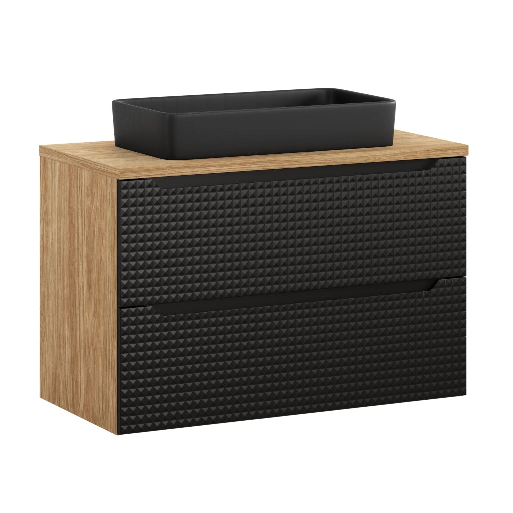 Set mobili bagno 90 cm con piano e lavabo da appoggio Slim Luxor Black 90 x 1401 x 46 cm