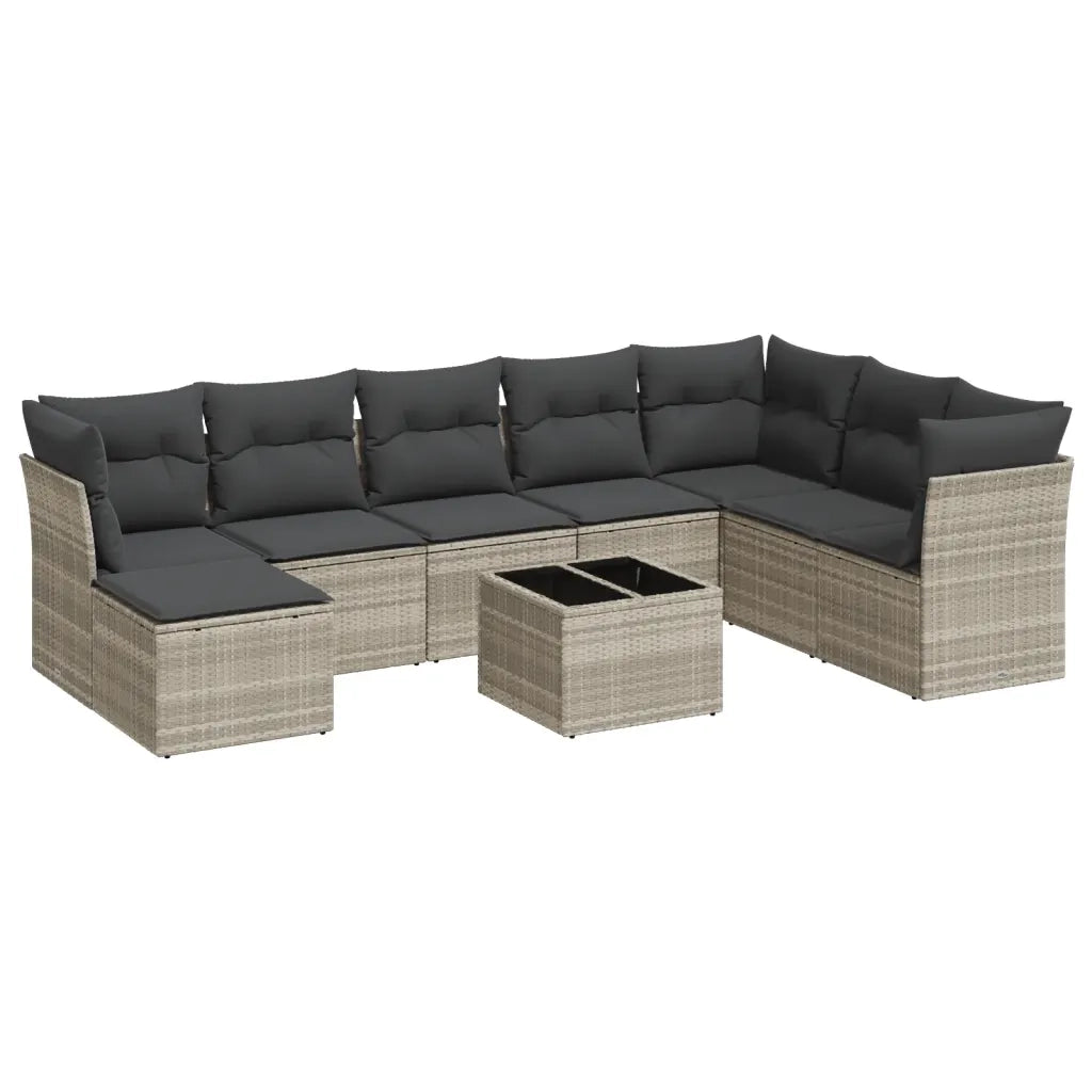 Set Divano da Giardino 9pz con Cuscini Grigio Chiaro Polyrattan