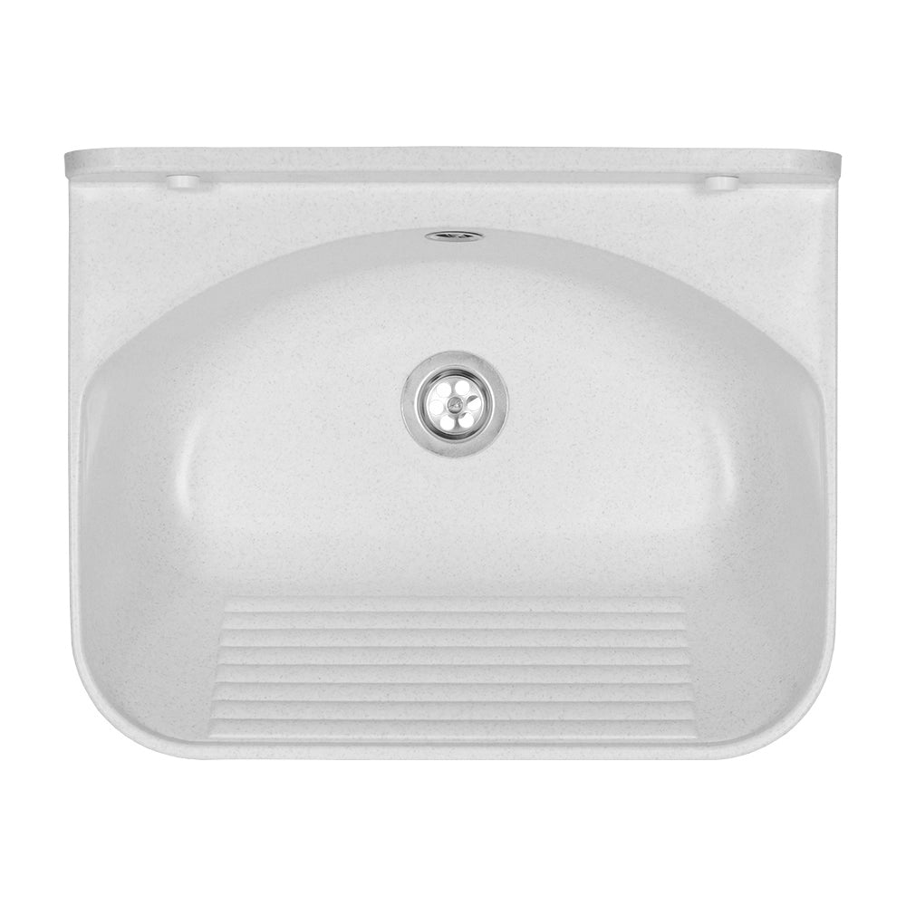 Lavatoio in resina 46x36 bianco con miscelatore a canna alta inox e scarico incluso