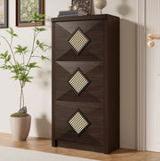 Scarpiera 54x25x115 cm con 3 ribalte e decorazione in rattan in pannello truciolare