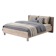 Letto Matrimoniale Maida, Letto Matrimoniale Testiera Imbottita, Marrone Rovere Grigio