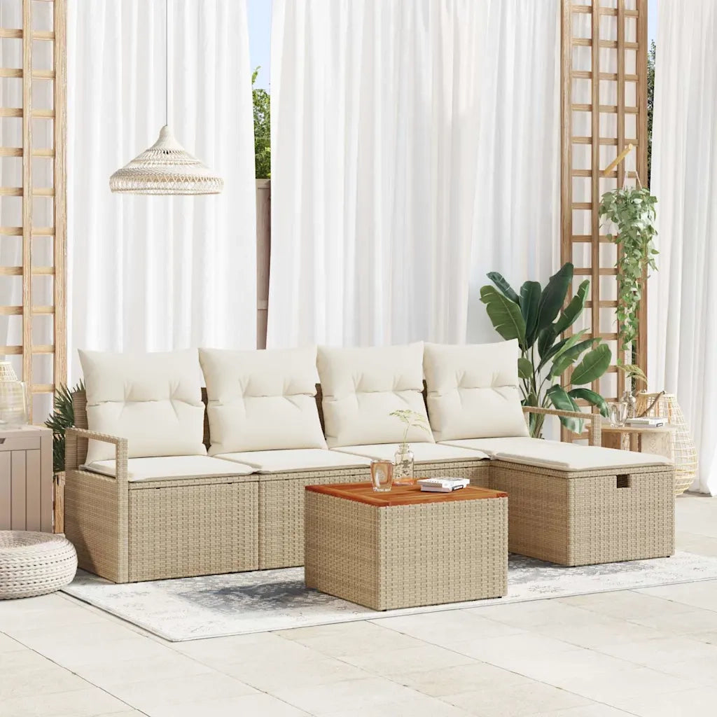 Set Divano da Giardino con cuscino 6 pcs Beige Poly Rattan