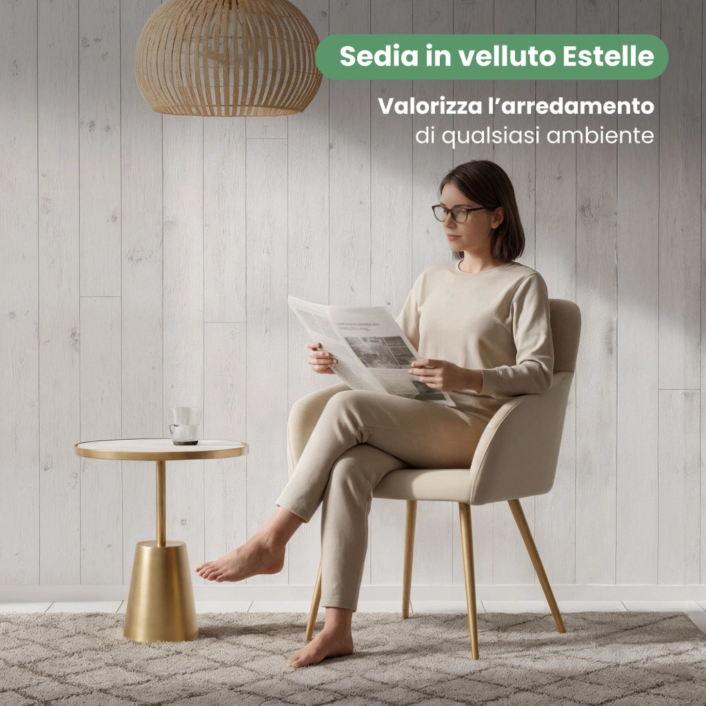 Set di 2 Sedie in velluto liscio ESTELLE Beige gambe oro