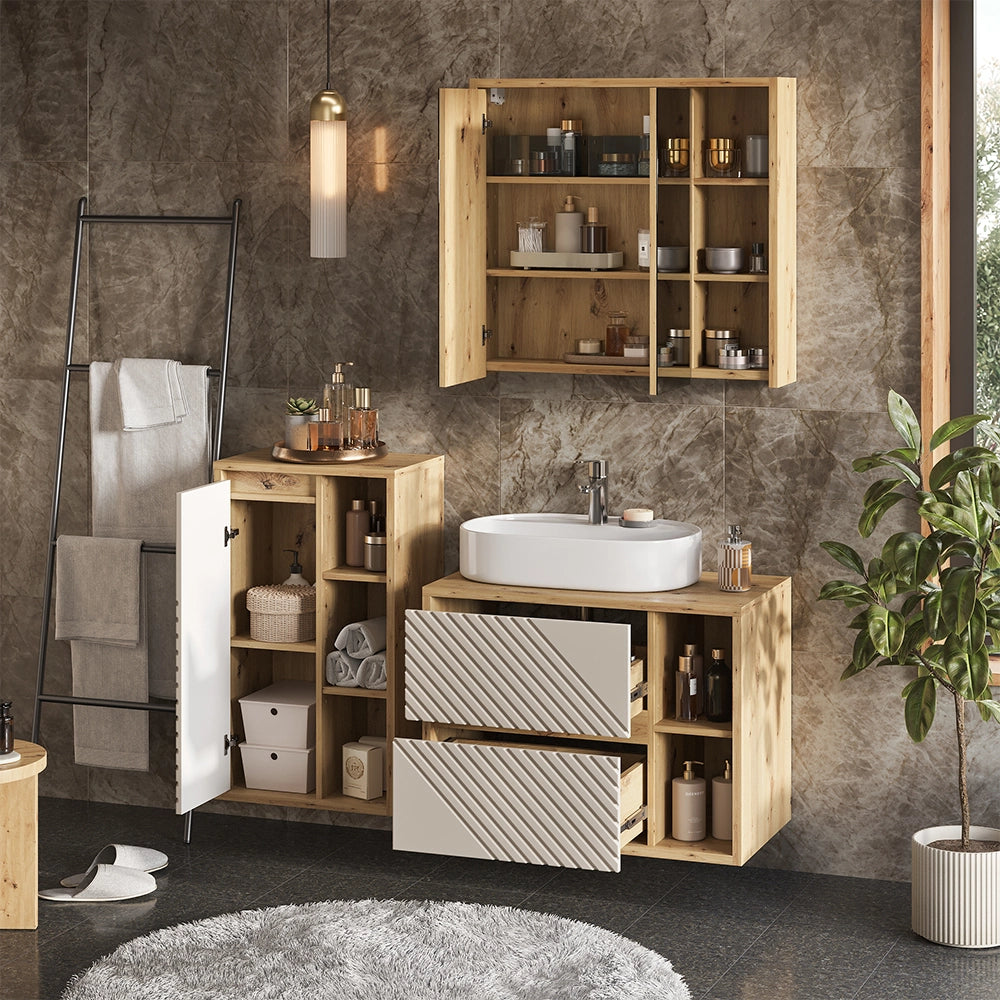 Set mobili bagno Viola Rovere artigianale 3 parti Vicco