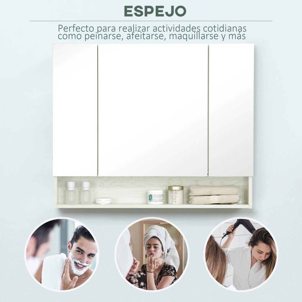 Armadio Bagno con Specchio 3 Ante e Ripiano Regolabile ¨C zephmum ¨C Bianco 90x15x75 cm