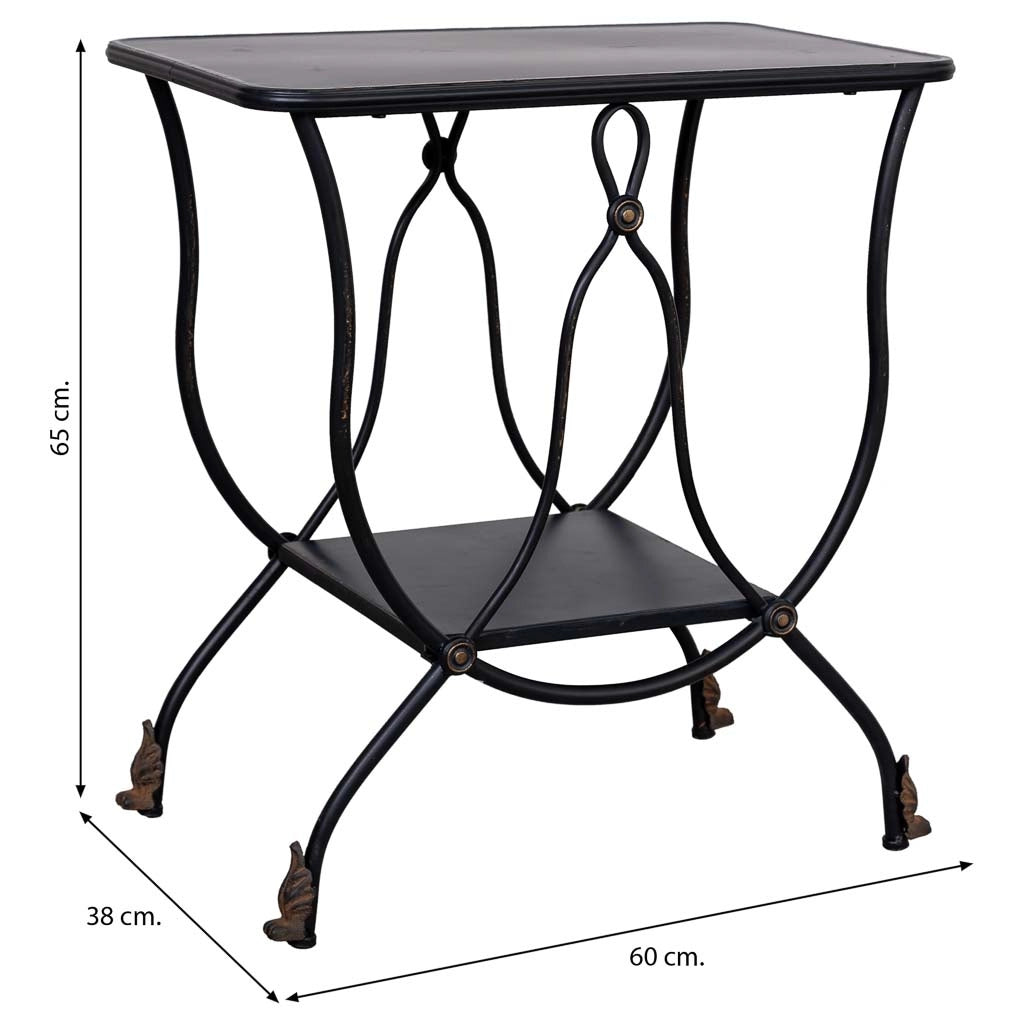 Tavolino in metallo invecchiato nero 60x38x65