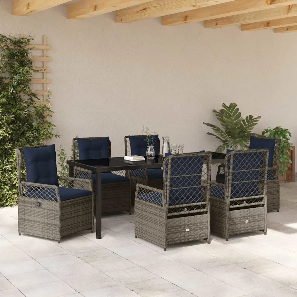 Set da Pranzo per Giardino 7 pcs Grigio polyrattan 3381056