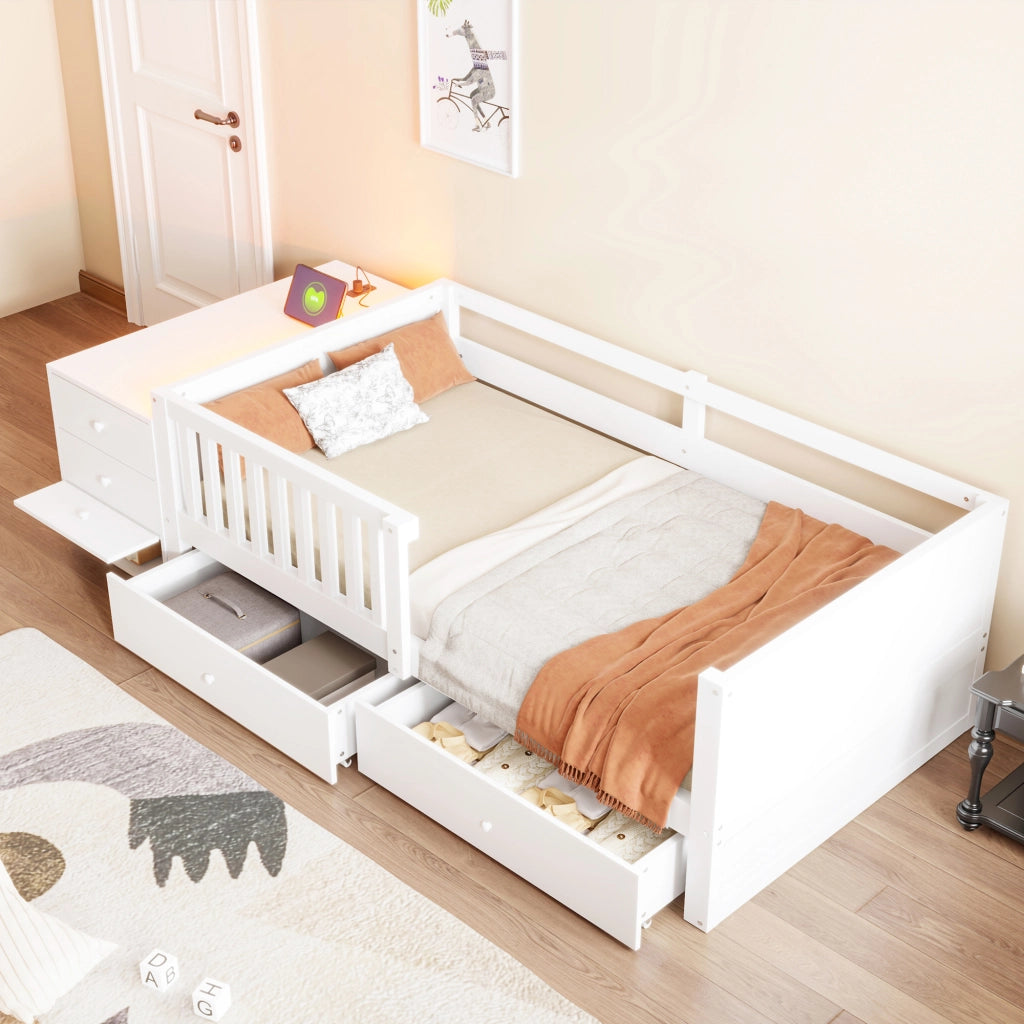 LETTO 90x200 cm in legno bianco con contenitore separato
