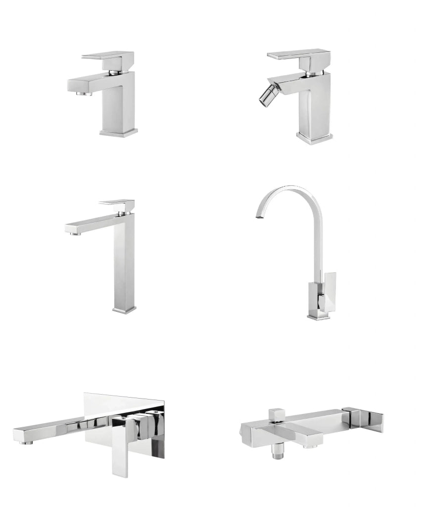 Set Rubinetteria Per Bagno da design squadrata moderna con piletta click clack inclusa -  BIDET MISCELATORE