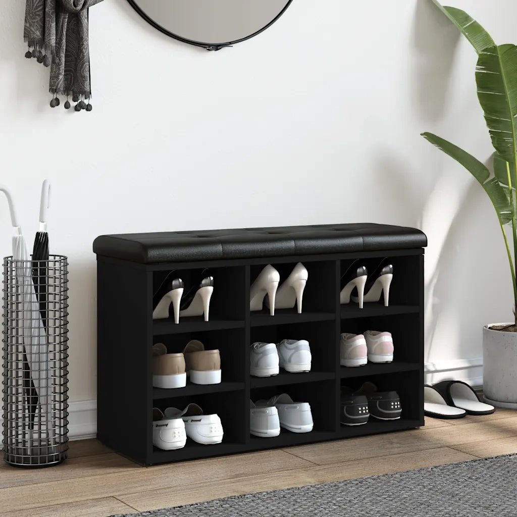Panca Porta Scarpe Nera 82x32x50 cm in Legno Multistrato 835104