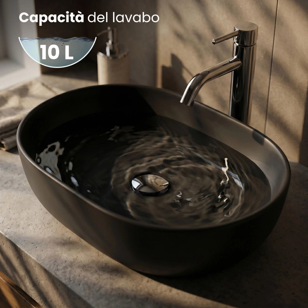 Lavabo da appoggio ovale ELIPSE ceramica 49 cm Nero Opaco