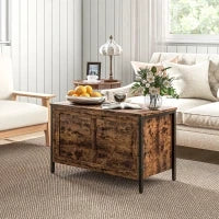 Cassapanca in Legno da 95L Stile Industriale con Coperchio e Cerniera di Sicurezza, 80x40x49cm, Marrone