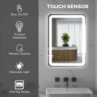 Specchio Bagno con LED a 3 Temperature e Interruttore Touch 70x50 cm Antiappannamento