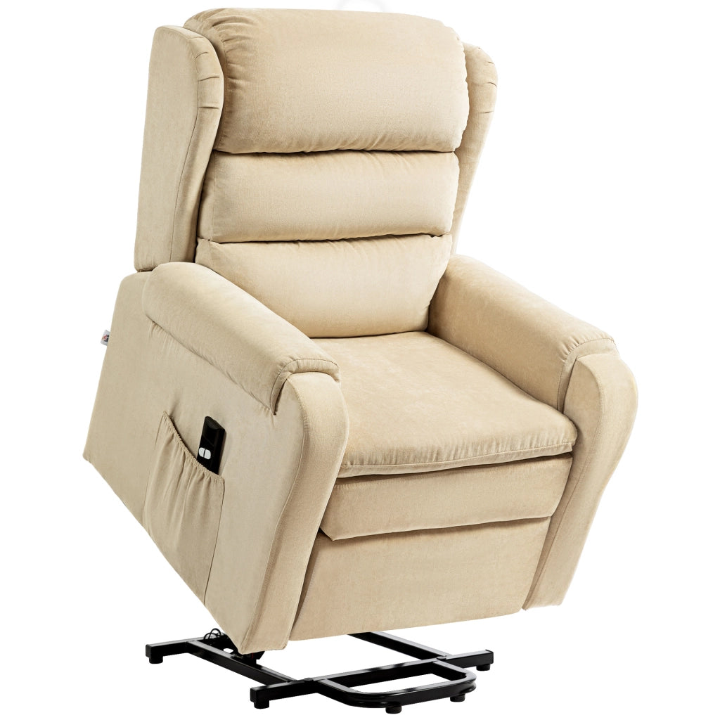 EasyComfort Poltrona Alzapersona Reclinabile a 160° con Poggiapiedi e Telecomando, in Velluto, 85x88x109 cm, Crema
