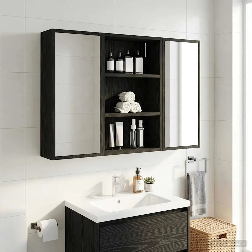 Armadio da bagno a muro Rovere Nero 40 x 16 x 62,5 cm