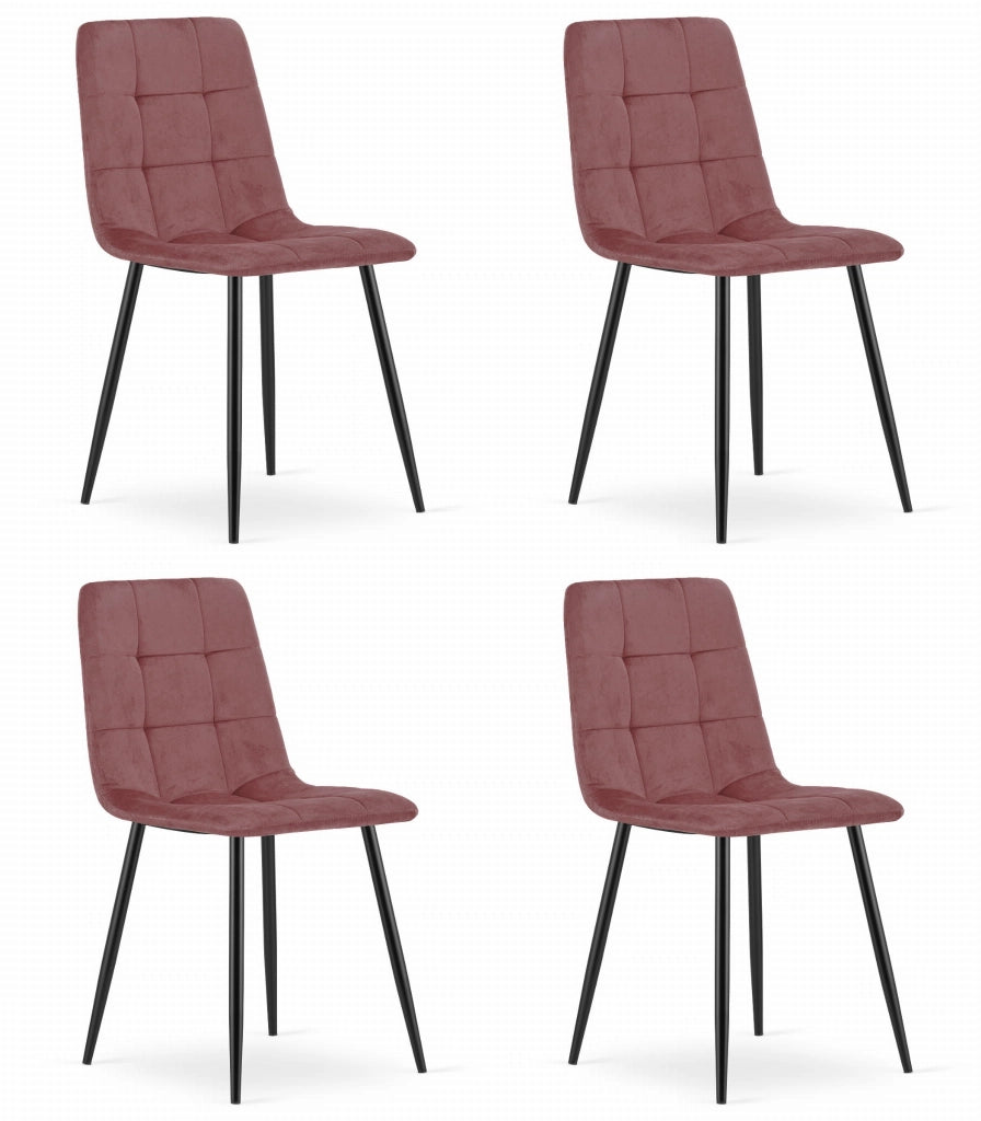 Sedia Valora PYRA in velluto rosa con gambe nere, design moderno x4