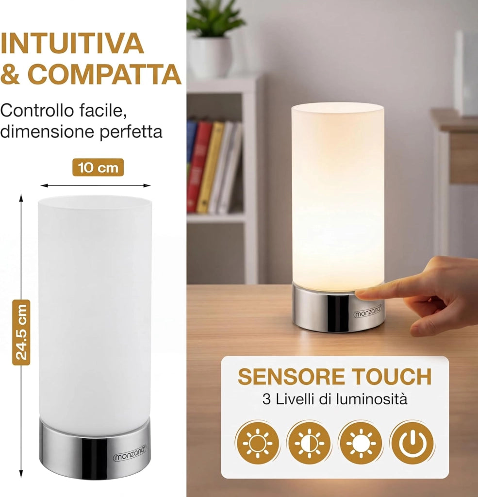 2x Lampade Comodino Touch Incl. Lampadine LED Dimmerabile E14 Luce Notturna Lettura Soggiorno Scrivania