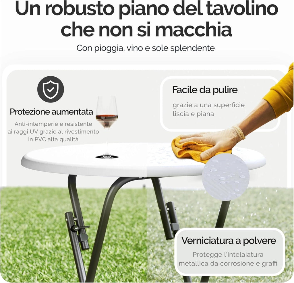 ® Set 2 Tavoli da Bar Pieghevoli 110cm Ø 60cm Tavolino Appoggio Tavolo da Cocktail Alto Rotondo Giardino Bianco
