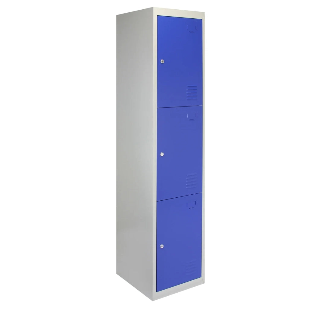 3 Armadietti da Montare con 3 Porte Blu Acciaio per Scuole Palestre e Spogliatoi