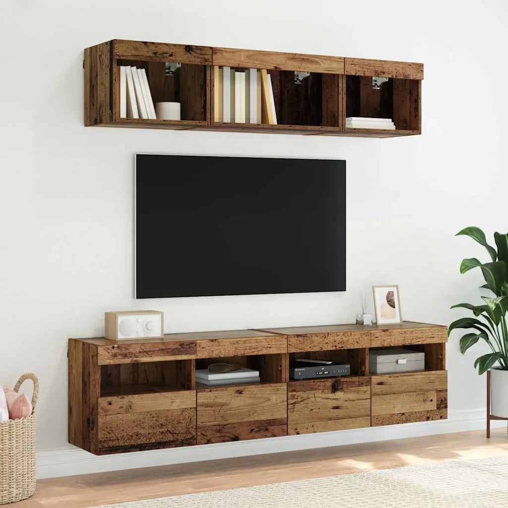 Mobile TV da parete con LED Legno vecchio 80 x 30 x 40 cm 882977