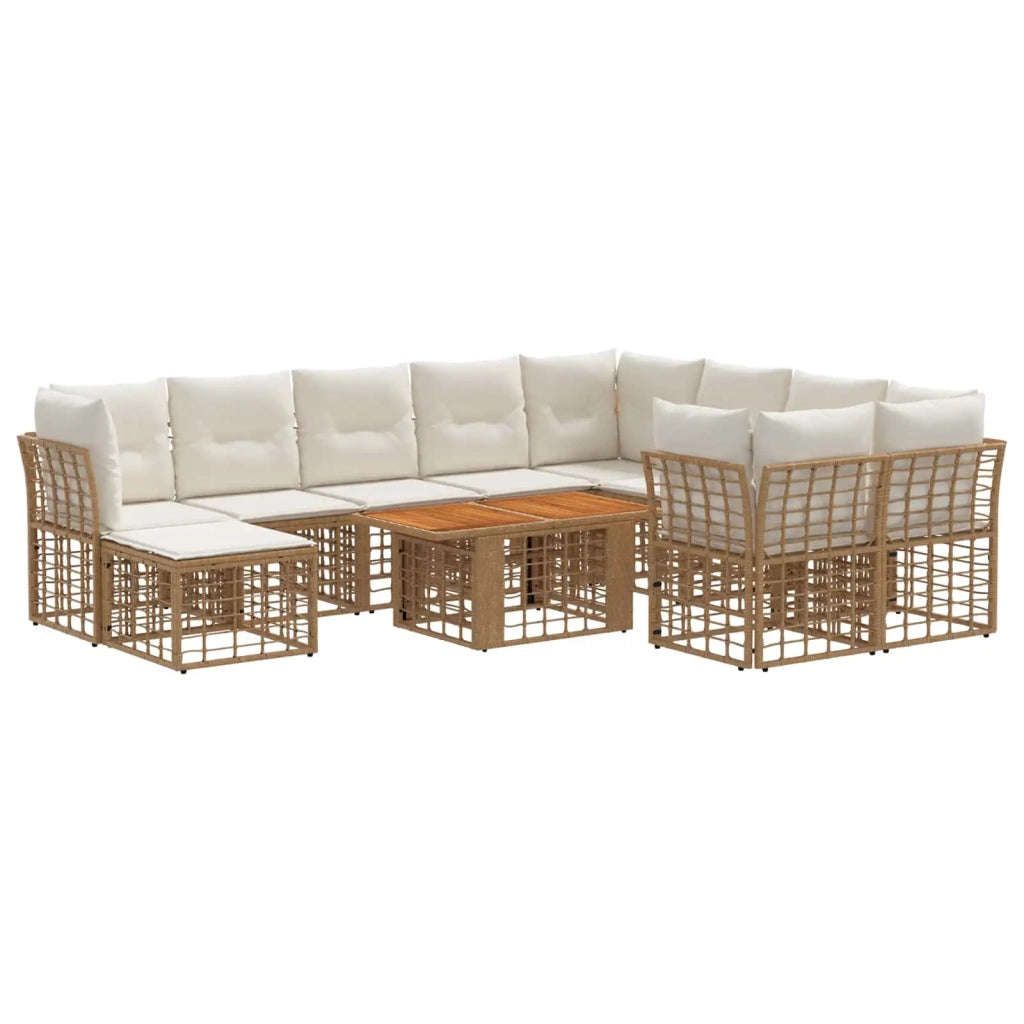 Set Divano da Giardino 11 pz Naturale e Bianco Crema polyrattan 3437938