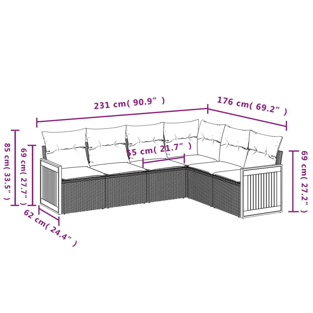 Set Divano da Giardino 6 pz con Cuscini Grigio in Polyrattan