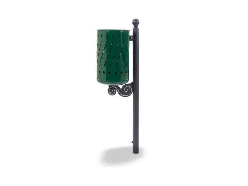 Cestino Decò 575 Giochipark acciaio zincato verniciato Ø30x52h urbano 35lt - RAL 6005 - Da interrare