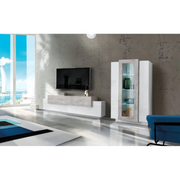 Set Soggiorno Coro 200 – Mobile + Vetrina – Bianco e Cemento