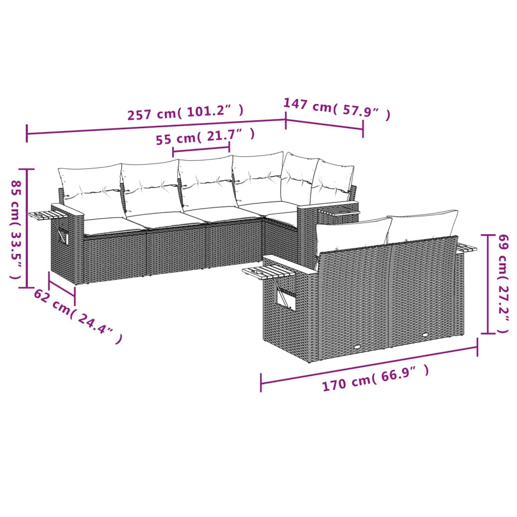 Set Divani da Giardino con Cuscini 7pz Nero Polyrattan 3226980