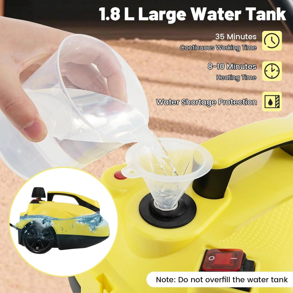 Pulitore a vapore a mano 2000 W, pressione vapore: 5 bar, max. 160℃, Tempo di Preriscaldamento: 8-10 Min, Serbatoio d'acqua: 1,8L, con 19 Accessori, per Divano, Pavimento, Finestra, Cucina