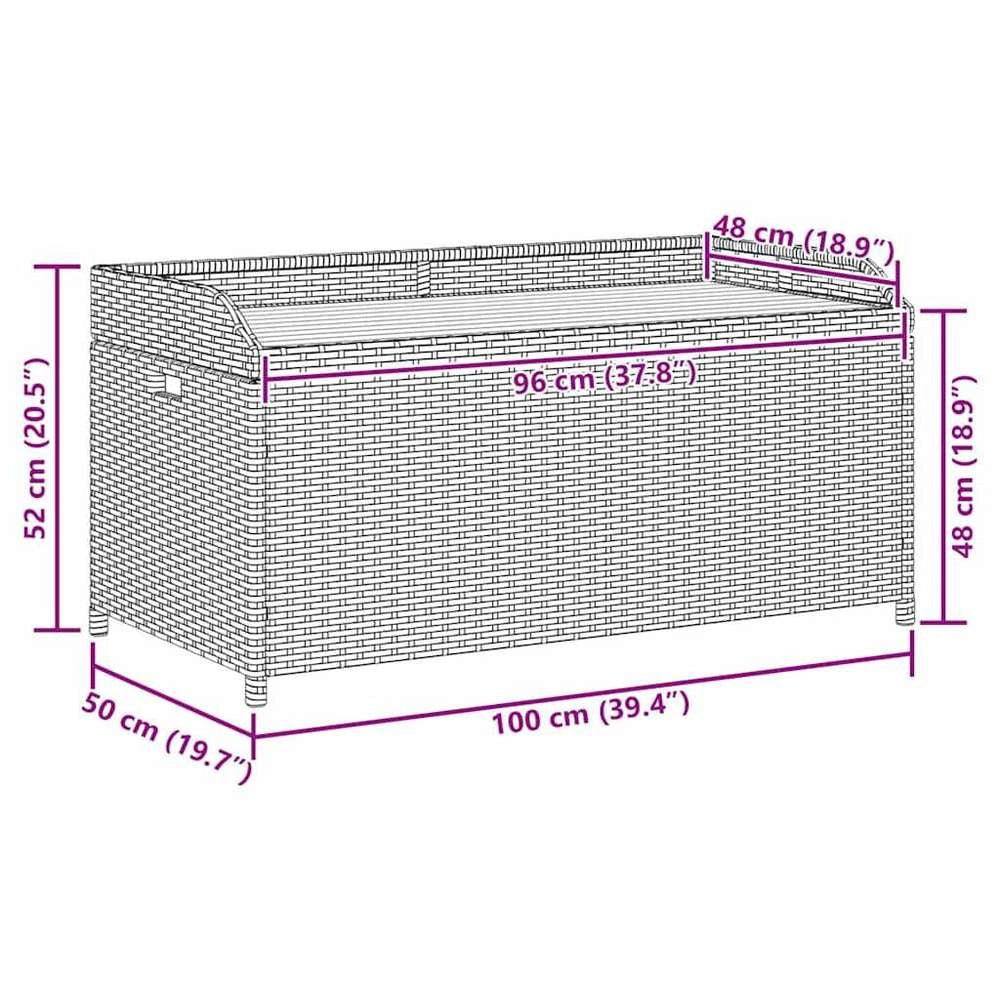 Storage Bench, Black, 100x50x52 Cm, Poly Rattan, Acacia Wood